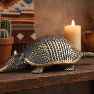 Solid Brass Armadillo Figurine | Southwestern Décor | Patina Metal Sculpture